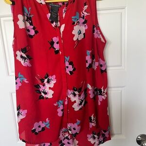 Chelsea & Theodore Red Sleeveless Blouse with Mandarin Collar